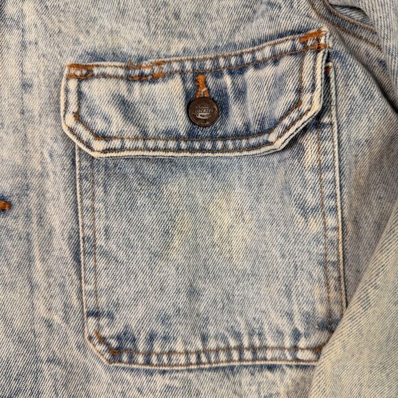 VTG Dickies Sm Jean Jacket Distressed Light Wash Nice Patina Corduroy Collar USA - Picture 3 of 10